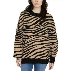 Sanctuary Wild Kingdom Animal-Print Sweater, Tan/Black, XL